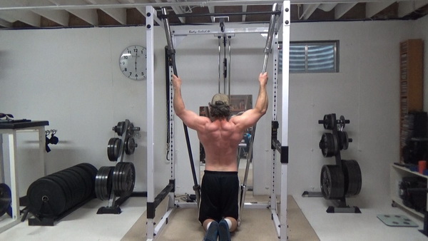 Two Vertical Barbell Pull-Ups Self Spotted
