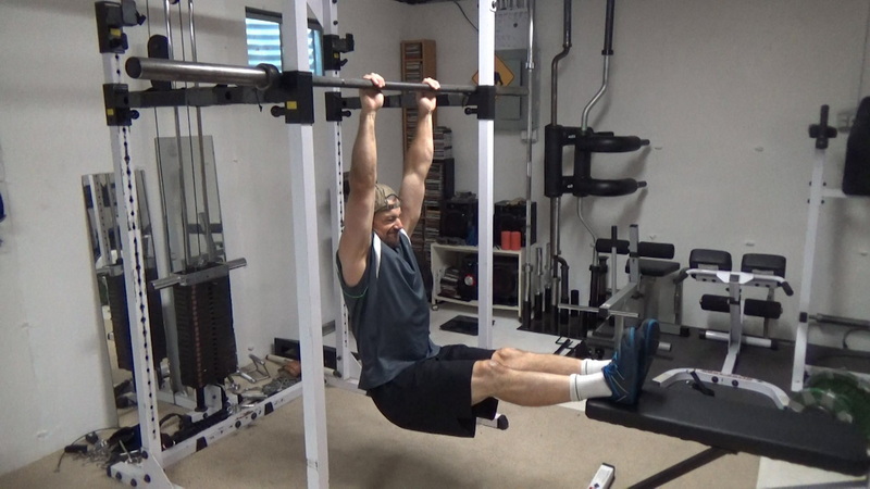 Feet-On-Bench Chin-Ups for Greater Lat Stretch Start