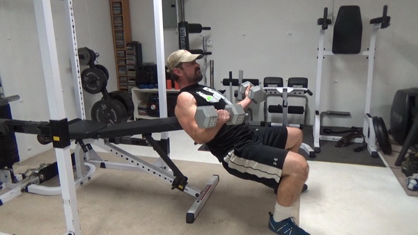 Bench-End Dynamic Incline Dumbbell Curls - Middle
