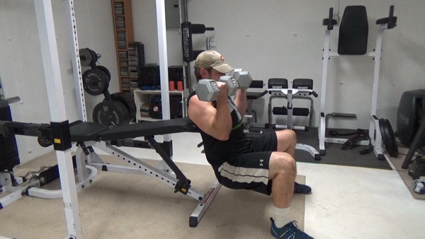 Bench-End Dynamic Incline Dumbbell Curls - Top Contracted Position