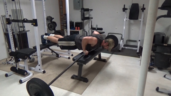 Constant Tension Bodyweight Chest Training...Two Barbell Bench Leverage Push-Ups bottom