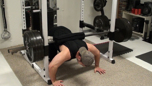 Barbell-Weighted Push-Up Lockouts Start