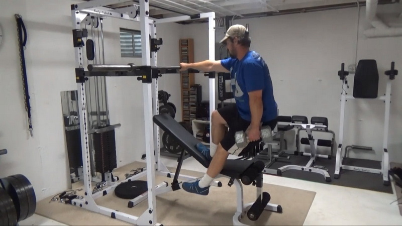 Replicate the Pendulum Squat Machine with The Incline Bench and a Dumbbell middle