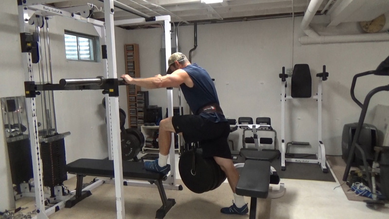 Two Bench Hip Belt Split Squats For Single-Leg, Heavy Quadricep Training Stand up