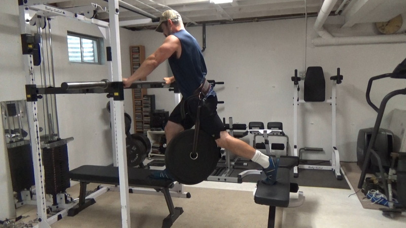 Two Bench Hip Belt Split Squats For Single-Leg, Heavy Quadricep Training Top