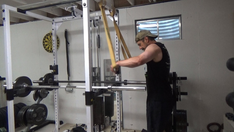 Band-on-Bar Dips for Dual-Resistance Continuous Tension Tricep Training