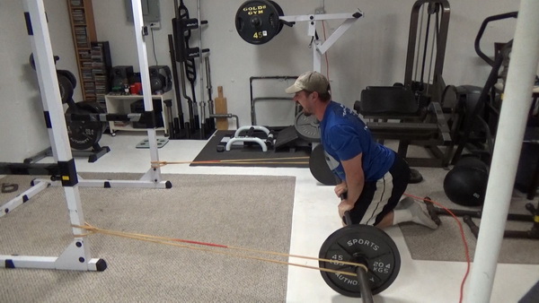 Barbell Tricep Rollouts With Bands Pull Back
