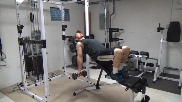 Positions of Flexion Incline Dumbell Curls start