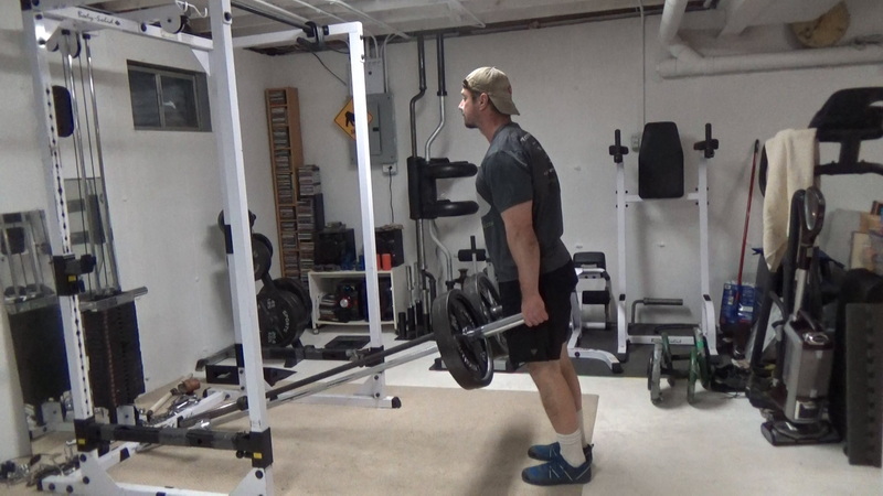 Two Barbell Landmine Shrugs for Traps Start